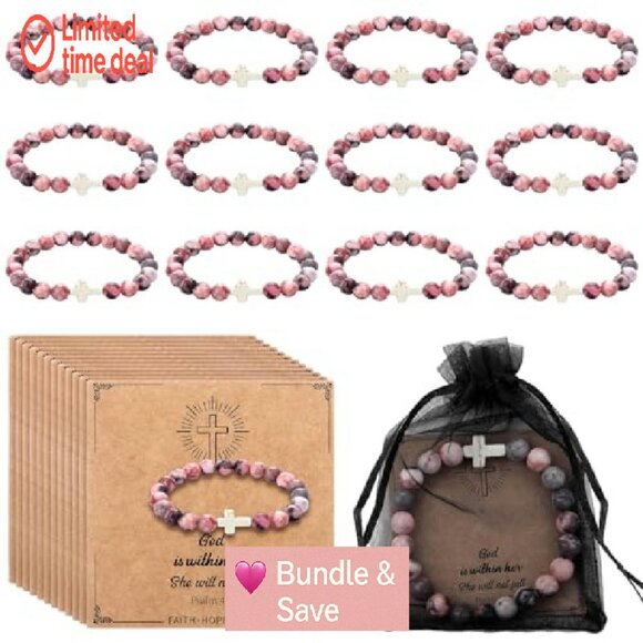 12-Piece Agate Christian Bracelet Set with Bible Verse Cards - Picture 2 of 8